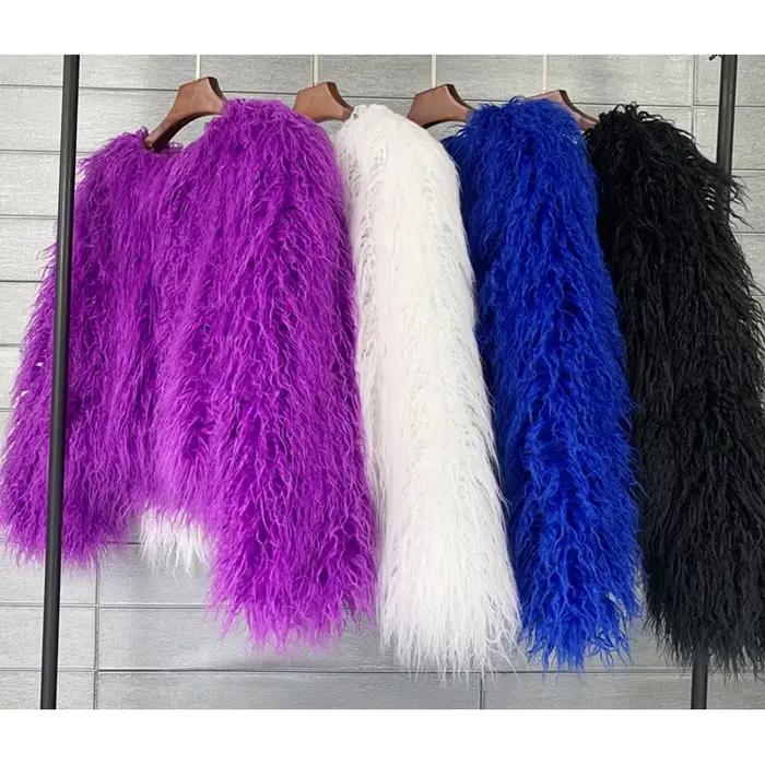 Bonne veste mongole en fausse fourrure moelleuse pour femmes automne hiver vêtements de mode couleur unie à manches