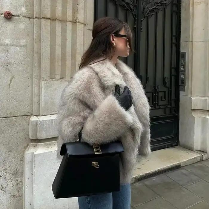 OFTBUY veste en fausse fourrure femmes Chic rue filles dégradé hiver manteau