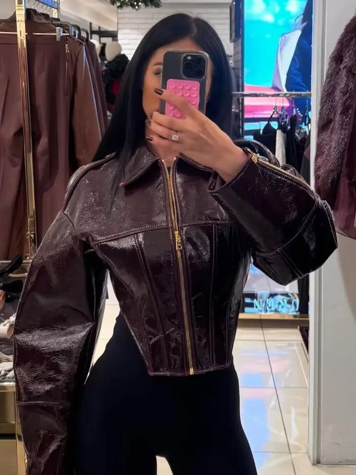Veste en simili cuir courte pour femme