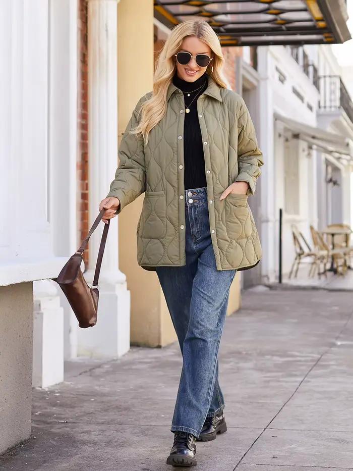 Veste matelassée légère pour femmes TACVASEN en polyester avec détails en forme d'oignon et ourlet en arc pour l'hiver, élégante et pratique à offrir pour toutes occasions hivernales