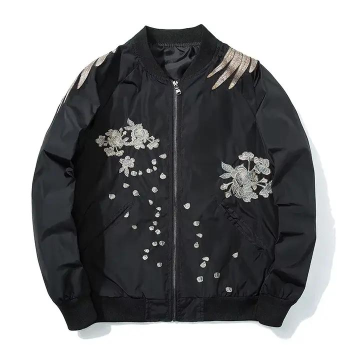 Veste de baseball brodée d'oiseaux pour hommes et femmes