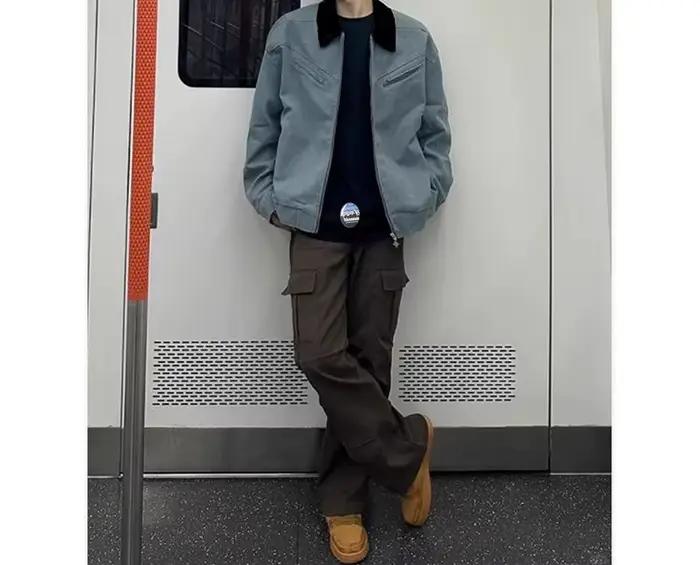 Veste en jean YEMOCILE style rétro ample à col pour hommes élégants printemps été bureau confortable