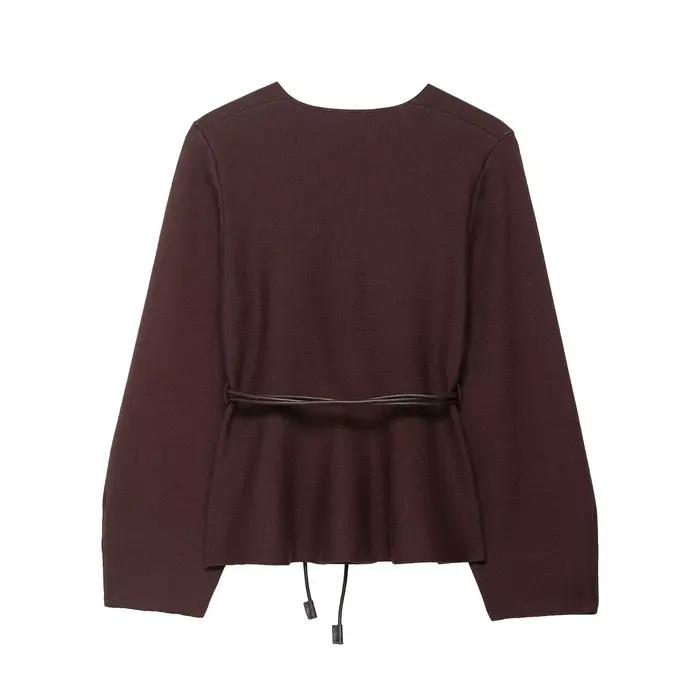 Manteau pull en tricot pour femme avec ceinture