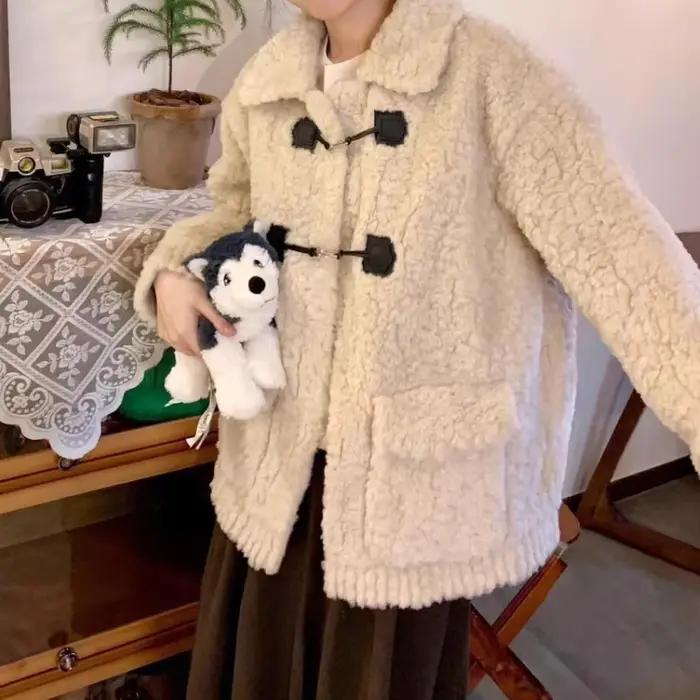 Manteau en polaire d'agneau doux et doux à revers pour femmes