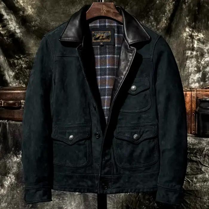 Veste en cuir d'hiver noire pour homme