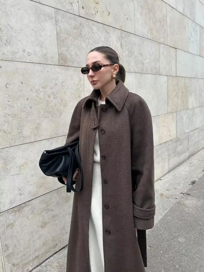 Manteau Long en laine pour femme, élégant, col montant, mode, solide, simple boutonnage, poches, ceinture, pardessus, Chic, vêtements de rue, hiver