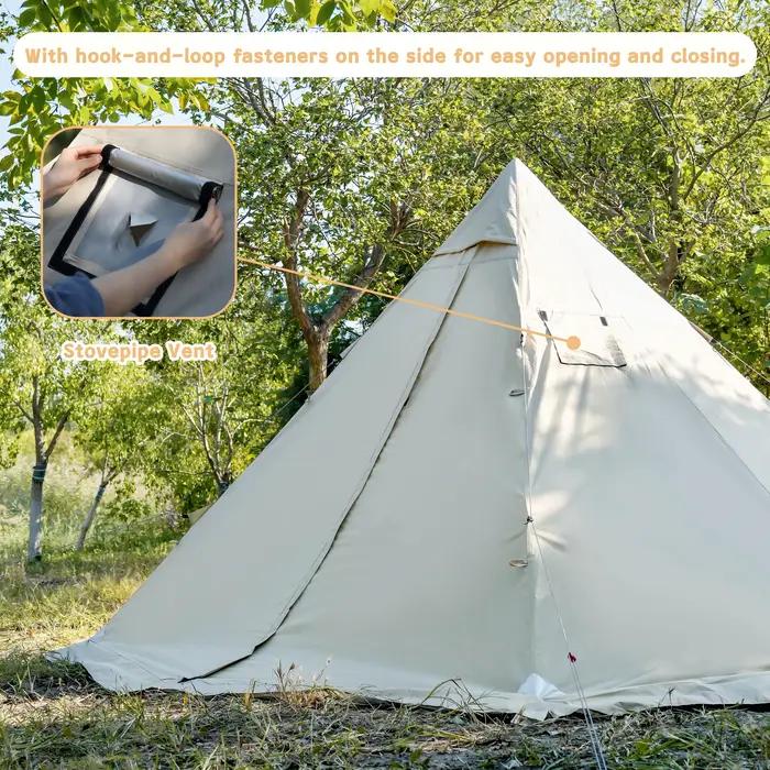 Tente chaude PAKICETUS avec cheminée et jupe anti-neige, espace habitable de 1,60 m à 2,20 m, pour 2 à 4 personnes, tente de randonnée 4 saisons, Tipi Ten