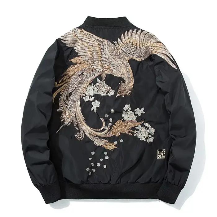 Veste de baseball brodée d'oiseaux pour hommes et femmes