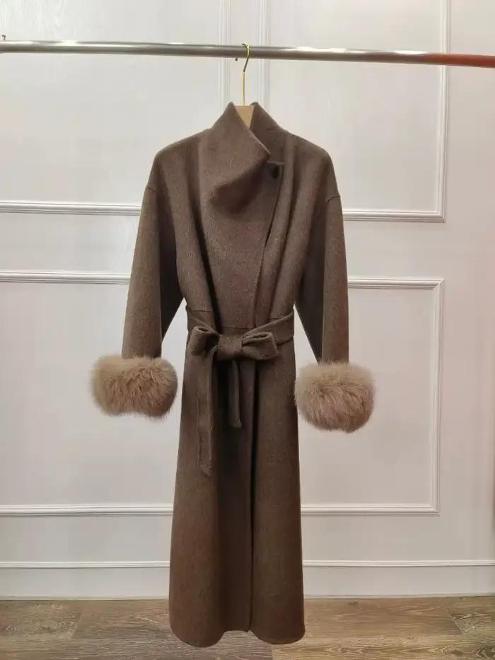 GENHUA réel manteau de fourrure hiver épais chaud veste mode femmes naturel