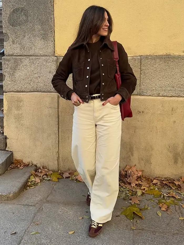 Vestes courtes en daim marron pour femmes