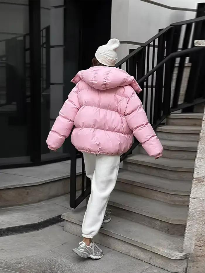 Femmes élégantes doudoune Vintage à capuche poches zippées manteau à manches longues pour femme 2025