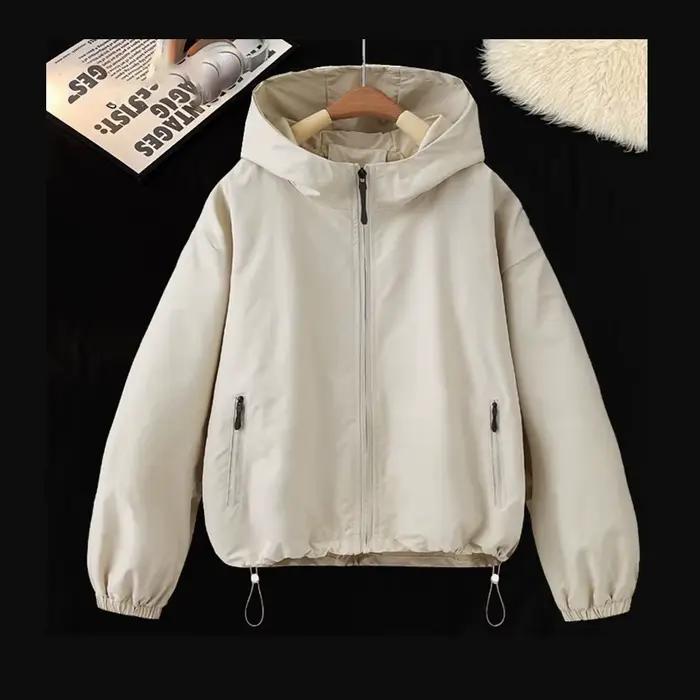 Veste décontractée pour femme, nouvelle collection printemps-automne 2026, tendance polyvalente, grande taille, coupe ample, à capuche, courte