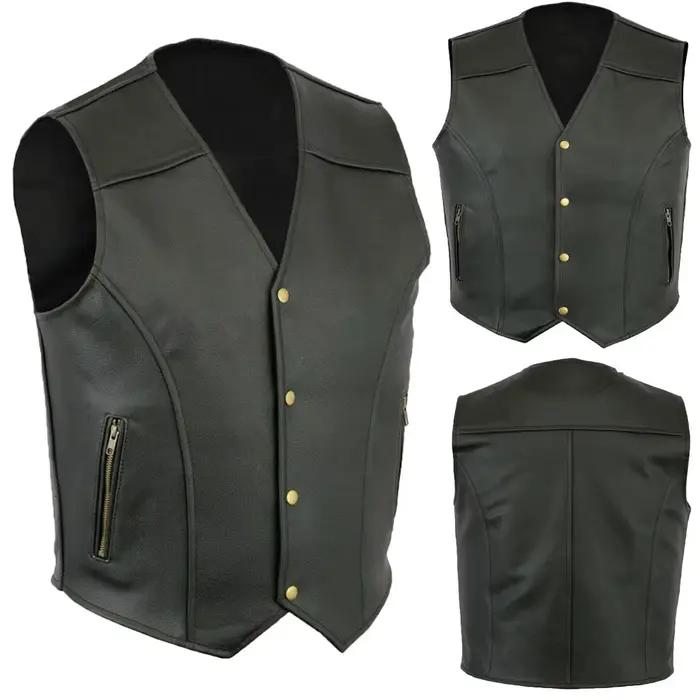 Gilet de moto en cuir synthétique style punk pour hommes, grande taille, col en V, boutonnière, poche avant, pour quatre saisons, occasions décontractées