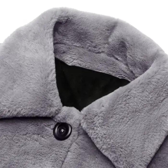 Manteau en fausse fourrure Nerazzurri pour femme, taille large, style décontracté, fourrure épaisse et chaude, col rabattable, hiver, gris, noir, pour occasions spéciales