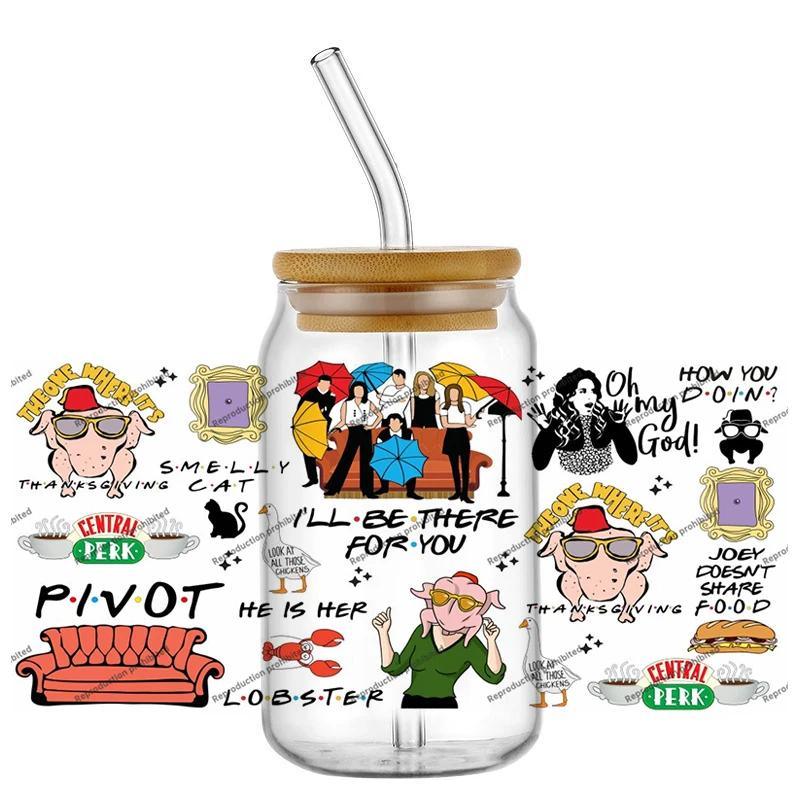 Autocollants UV DTF pour canettes en verre de 16 oz, sur le thème de la série télévisée Friends, ave