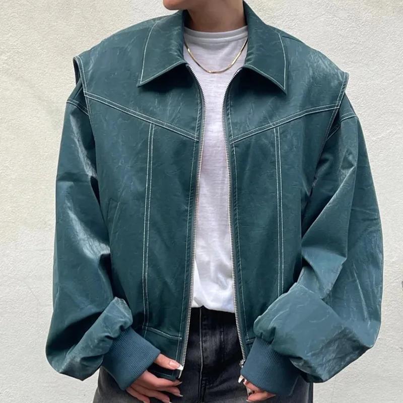 Blouson en similicuir femme, streetwear, à la mode, à manches longues, avec fermeture éclair