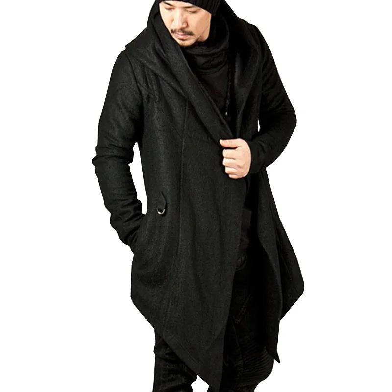 Men's Fashion Hoodies Cardigan Solid Pocket Loose Trench Jackets Casual Open Stitch Gothic Hooded Lo