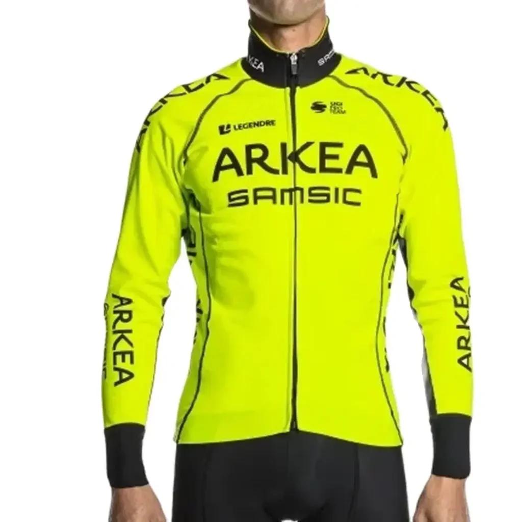 Veste de cyclisme d'hiver pour équipe professionnelle Arkea Samsic, couleur fluorescente, en polaire