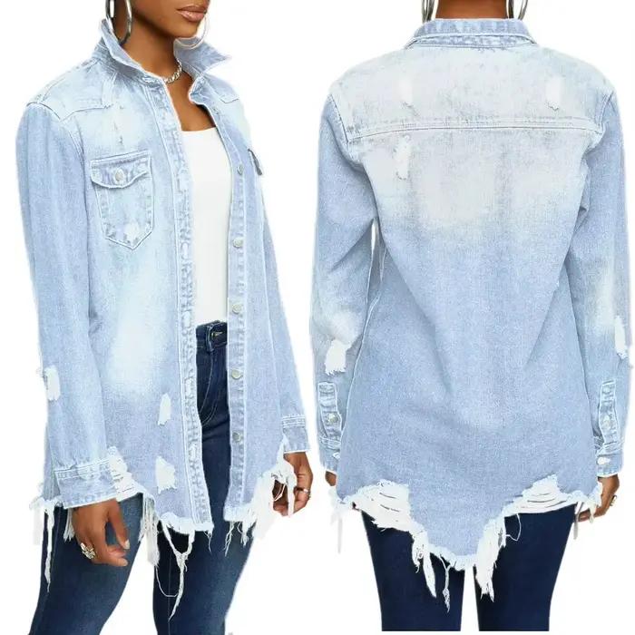 Veste en Jean Déchiré Vintage à Manches sulfpour Femme, Manteau Chic, Streetwear Décontracté, Printe