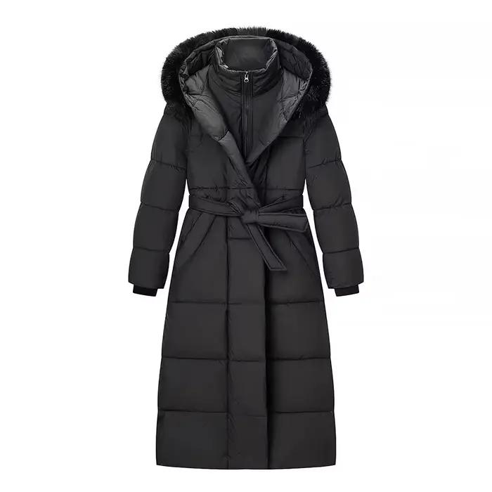 HH femmes mode hiver vestes solide à capuche col haut manches longues à lacets décoration poche ferm