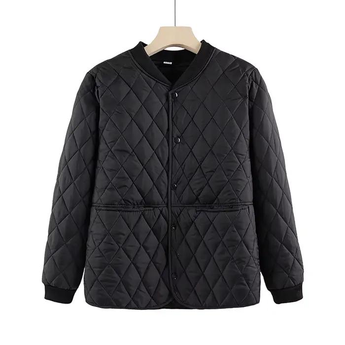 Veste matelassée de couleur unie pour femme, veste d'automne à revers, grande taille, simple boutonn