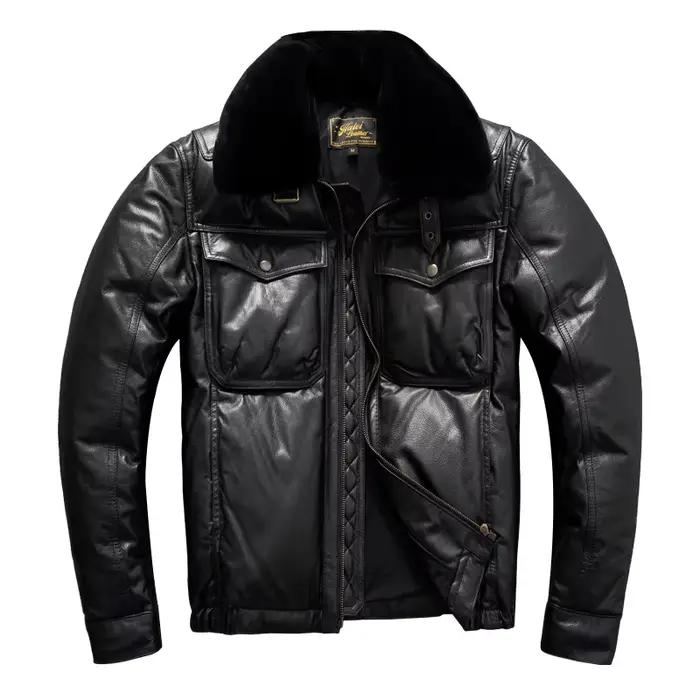 Doudoune en cuir noir pour homme, Style décontracté, grande taille 5XL, véritable peau de mouton nat