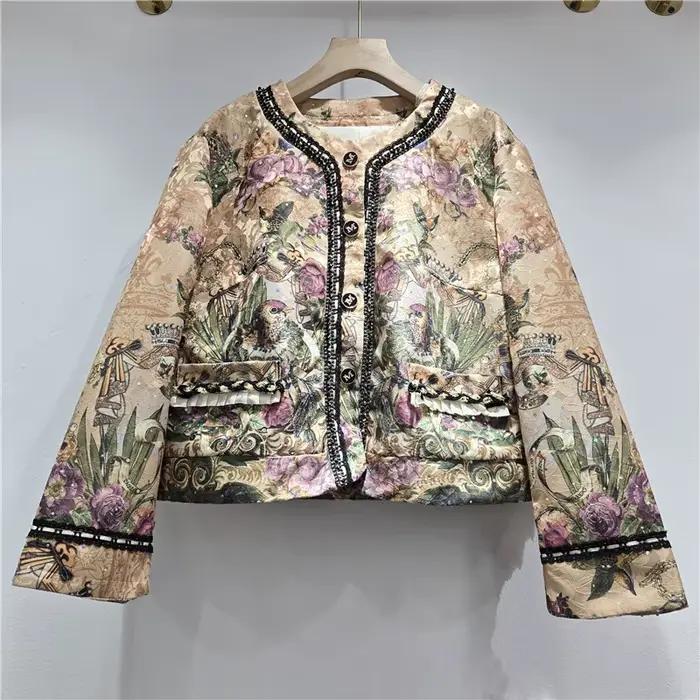 Manteau Femme DEAT à Motifs Floraux, Diamants de Luxe, Style Vintage, Veste Simple Boutonnage, Nouve