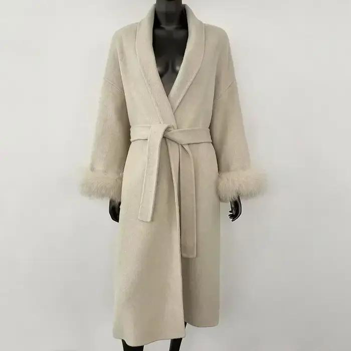 Tempérament d'hiver manteau en laine véritable court et Long poignets amovibles veste en fourrure de
