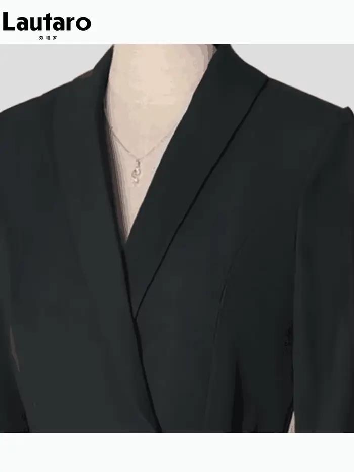 Lautaro-Trench-coat long noir ajusté pour femme, chic, élégant, simple boutonnage, vêtements de créa