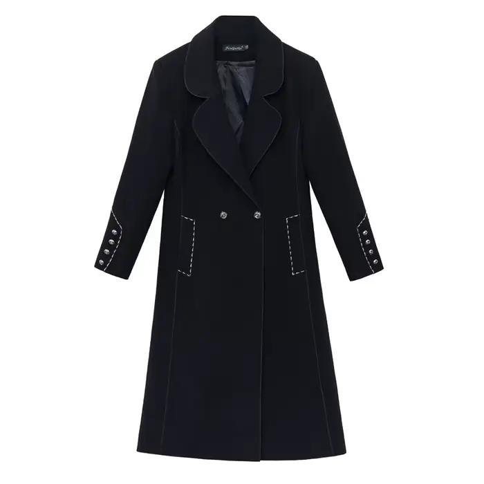 Manteau en laine à manches longues pour femmes, cardigan coréen, veste longue, revers, document soli