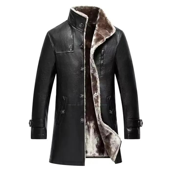 Vêtements pour hommes manteau en cuir de mouton véritable hiver épais vraie fourrure longues vestes