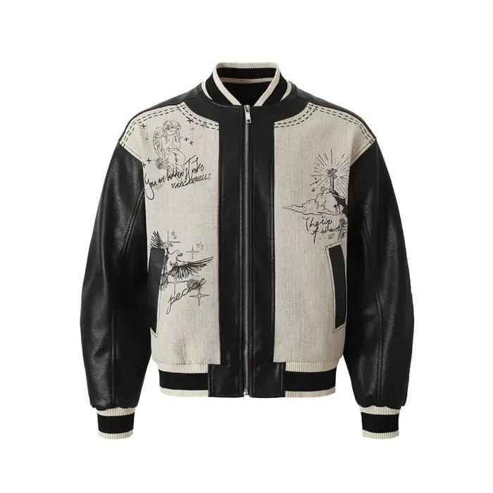 Veste Vintage en cuir PU pour hommes, Patchwork, vestes d'université de rue, Hip Hop, Streetwear, ve
