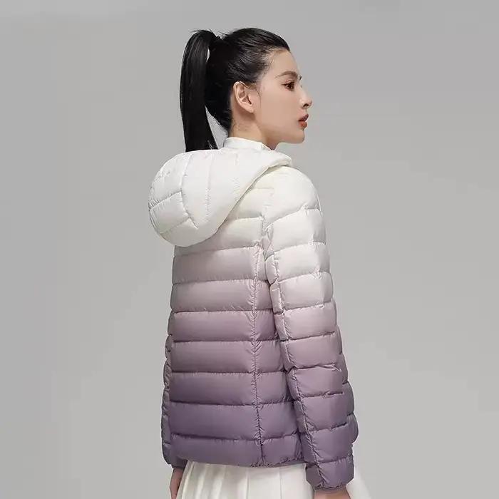 Doudoune dégradée pour femme, veste à capuche ultra légère, coupe couvertes, maintien au chaud, créa