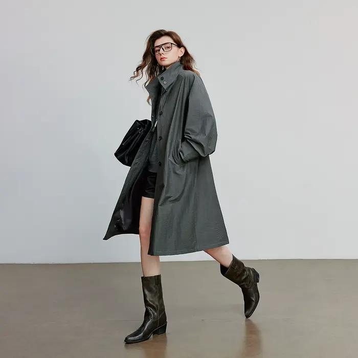 TOYOUTH femmes Trench Coat 2025 automne nouveau Style grange col montant léger mi-long coupe-vent ve