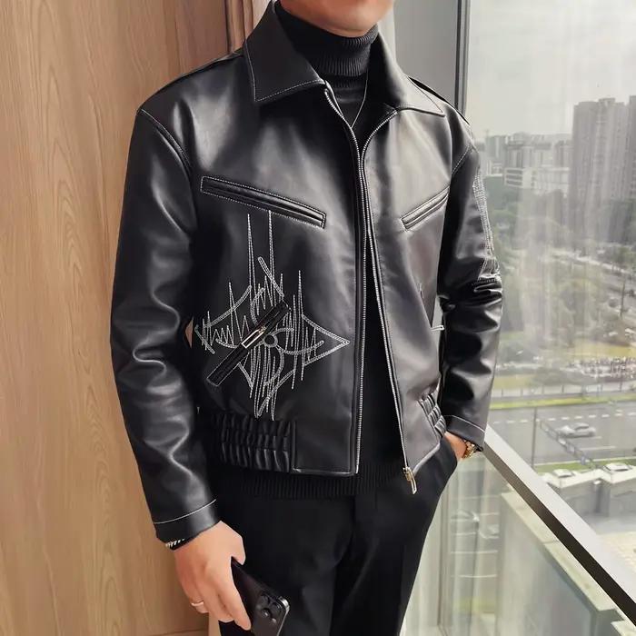 Haute qualité mode hommes veste en cuir manteau nouveau haut de gamme revers coupe ajustée décontrac