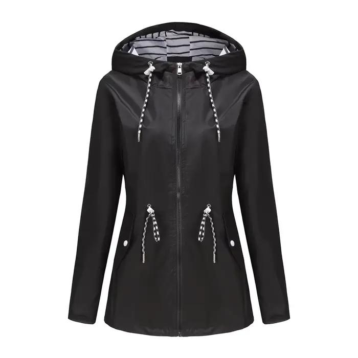 Veste à capuche imperméable rouge pour femmes, manteau décontracté à la mode, coupe-vent à fermeture