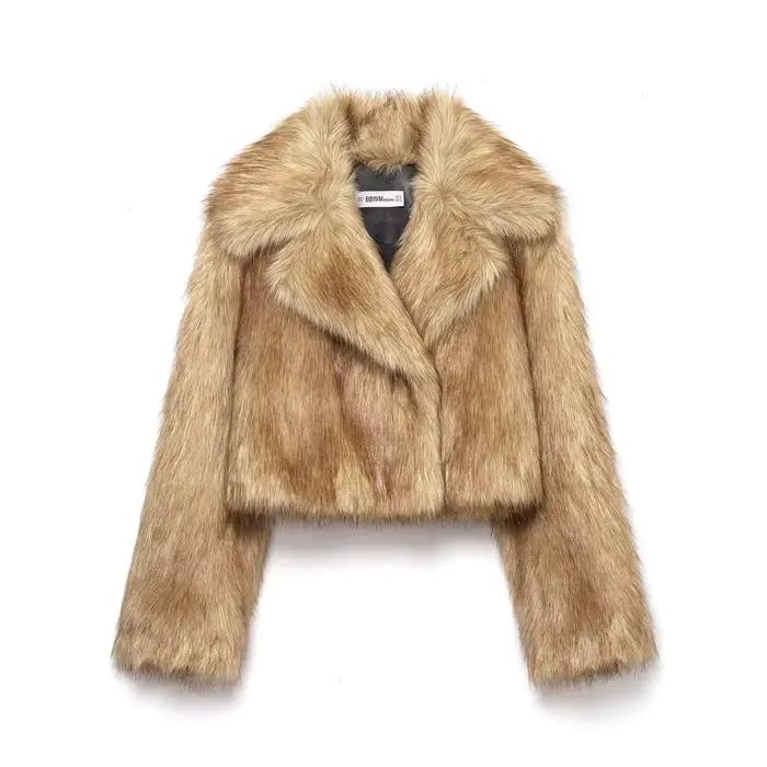 HH femmes nouvelle mode manteau court ample solide col rabattu manches longues bouton couvert femme