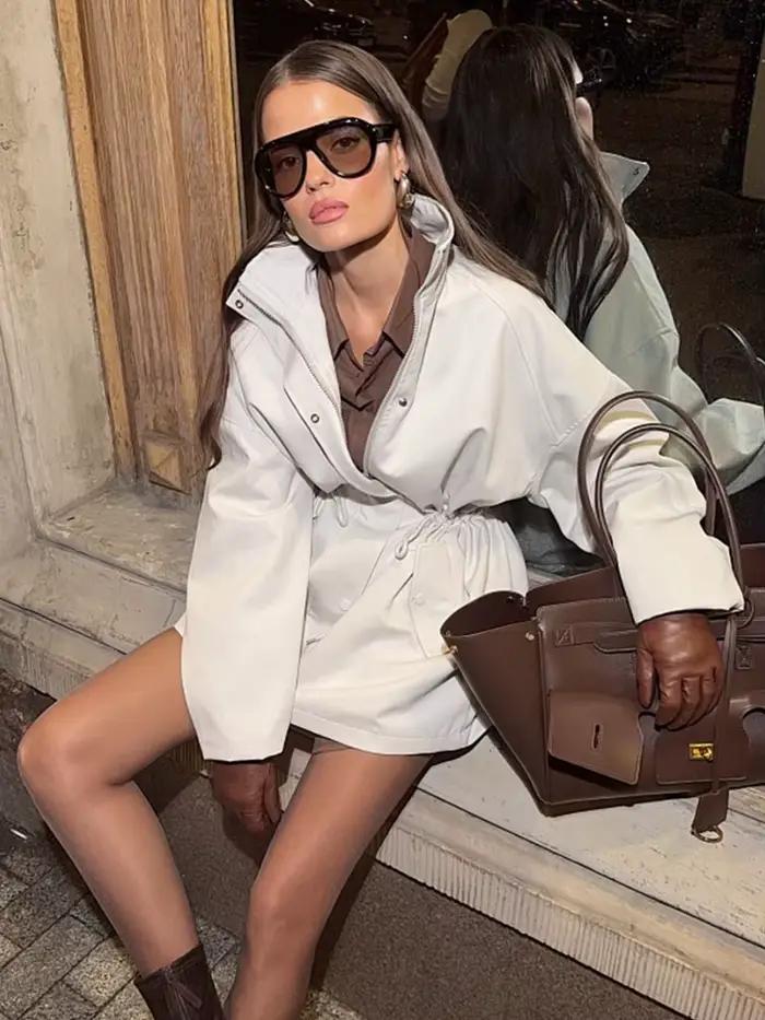 Suninheart col montant cordon taille Trench veste femme trajet manches longues décontracté femmes mi