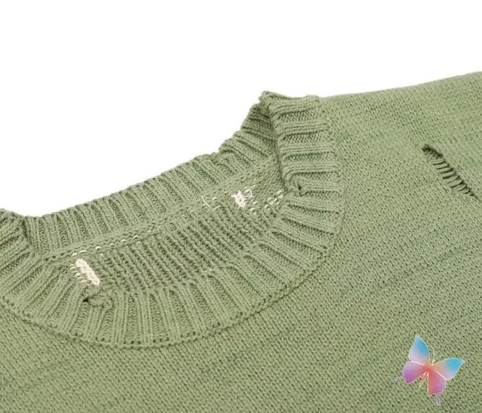 Hiver américain rue surdimensionné Kapital pull rétro lâche squelette Jacquard tricoté trous à manch