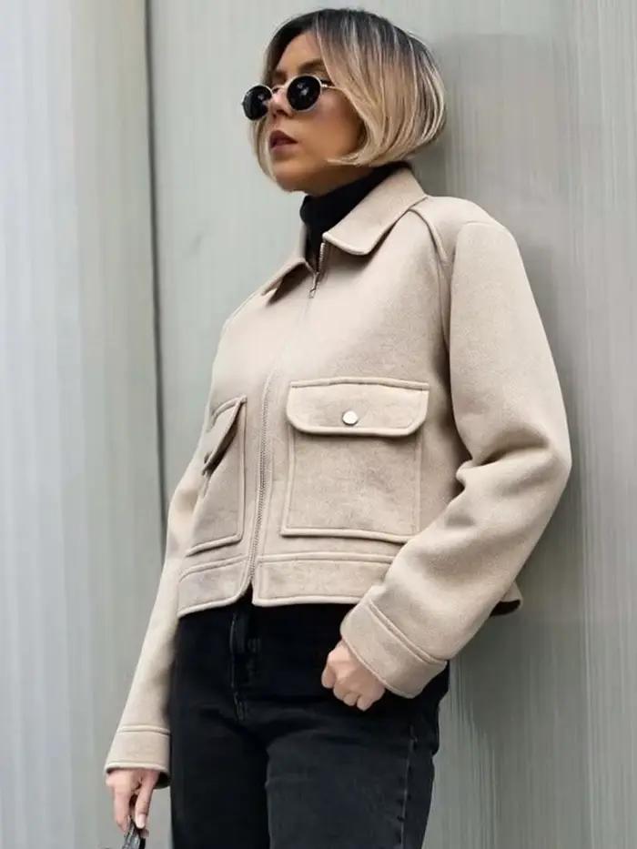 Veste à fermeture éclair pour femme SLTNX, nouvelle veste d'hiver à manches longues avec poches, ves