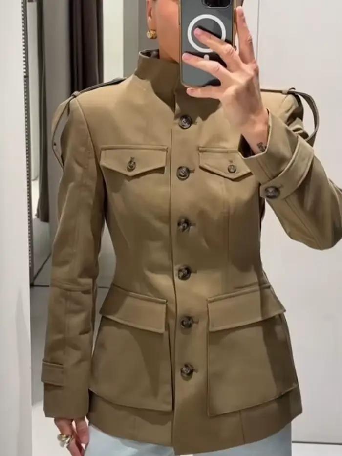 Veste femme kaki manteau femme vêtements d'extérieur femme à manches longues haut femmes 2025 automn