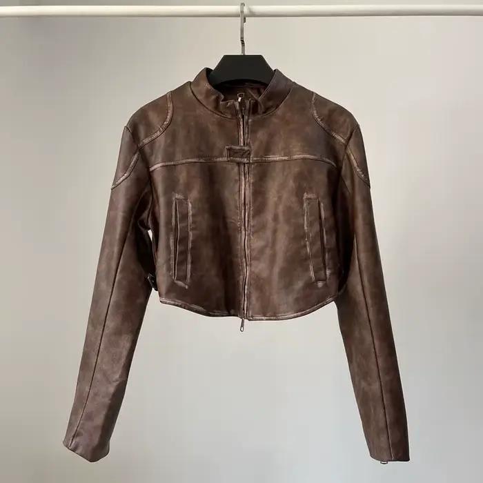 YOZOU-Veste de motard en similicuir PU pour femme, manteau de moto court, fermeture éclair, noir et
