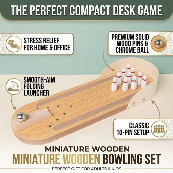Jeu de bowling compact pour ordinateurs de bureau - Une mini piste de bowling en bois pour soulager