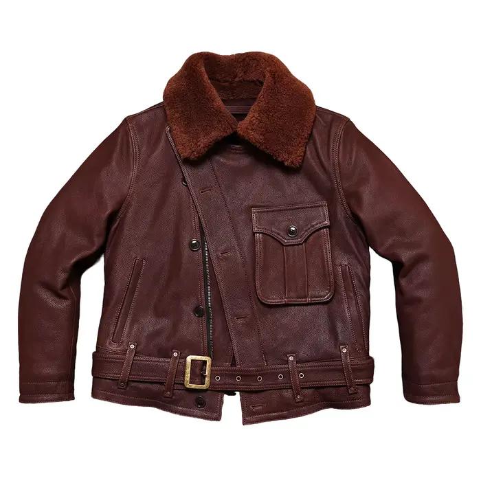 Veste en cuir d'hiver marron rouge pour homme, style rétro, grande taille 5XL, cuir de vache véritab