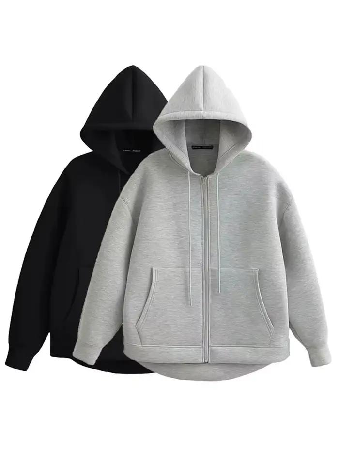 HH automne femmes décontracté veste à capuche ample surdimensionné fermeture éclair sweat à capuche