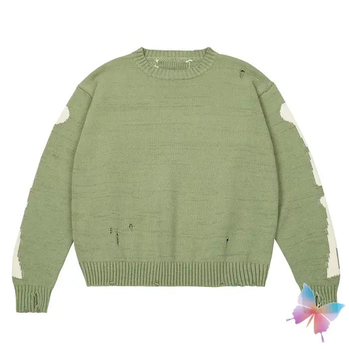 Hiver américain rue surdimensionné Kapital pull rétro lâche squelette Jacquard tricoté trous à manch
