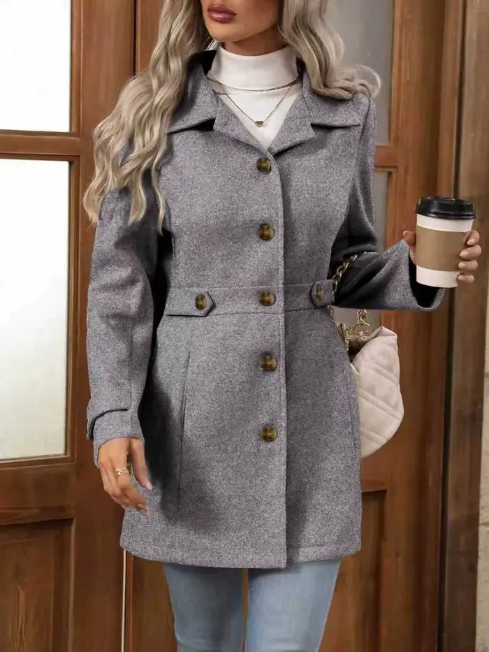 Manteau en laine élégant grande taille pour l'automne et l'hiver – Revers, détails de boutons, coupe