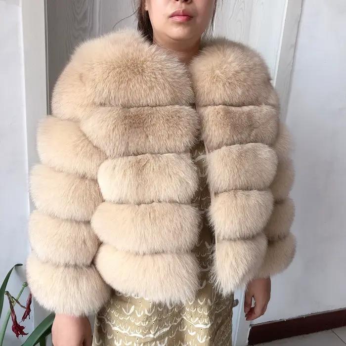 Nouveau manteau de fourrure de renard véritable femmes hiver chaud 100% veste de fourrure naturelle
