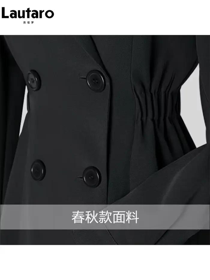 Lautaro-Trench-coat long noir ajusté pour femme, chic, élégant, simple boutonnage, vêtements de créa