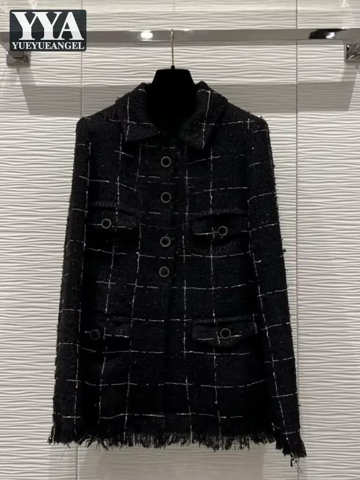 Veste en tweed à carreaux pour femmes, glands, mi-boutonnage simple, avocat, fête, vêtements d'extér